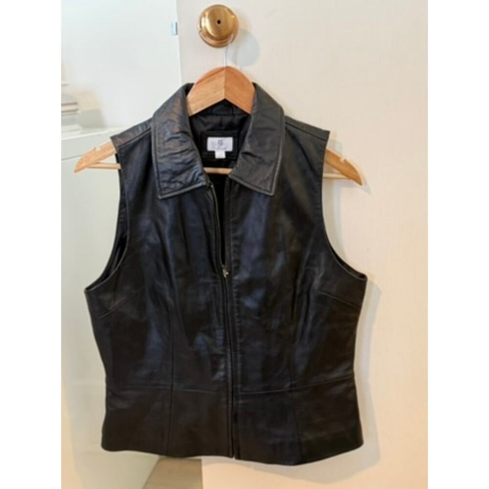Vintage Apt 9 Lambskin Leather Vest Black Zip Front Fitted Minimal Chic ✨